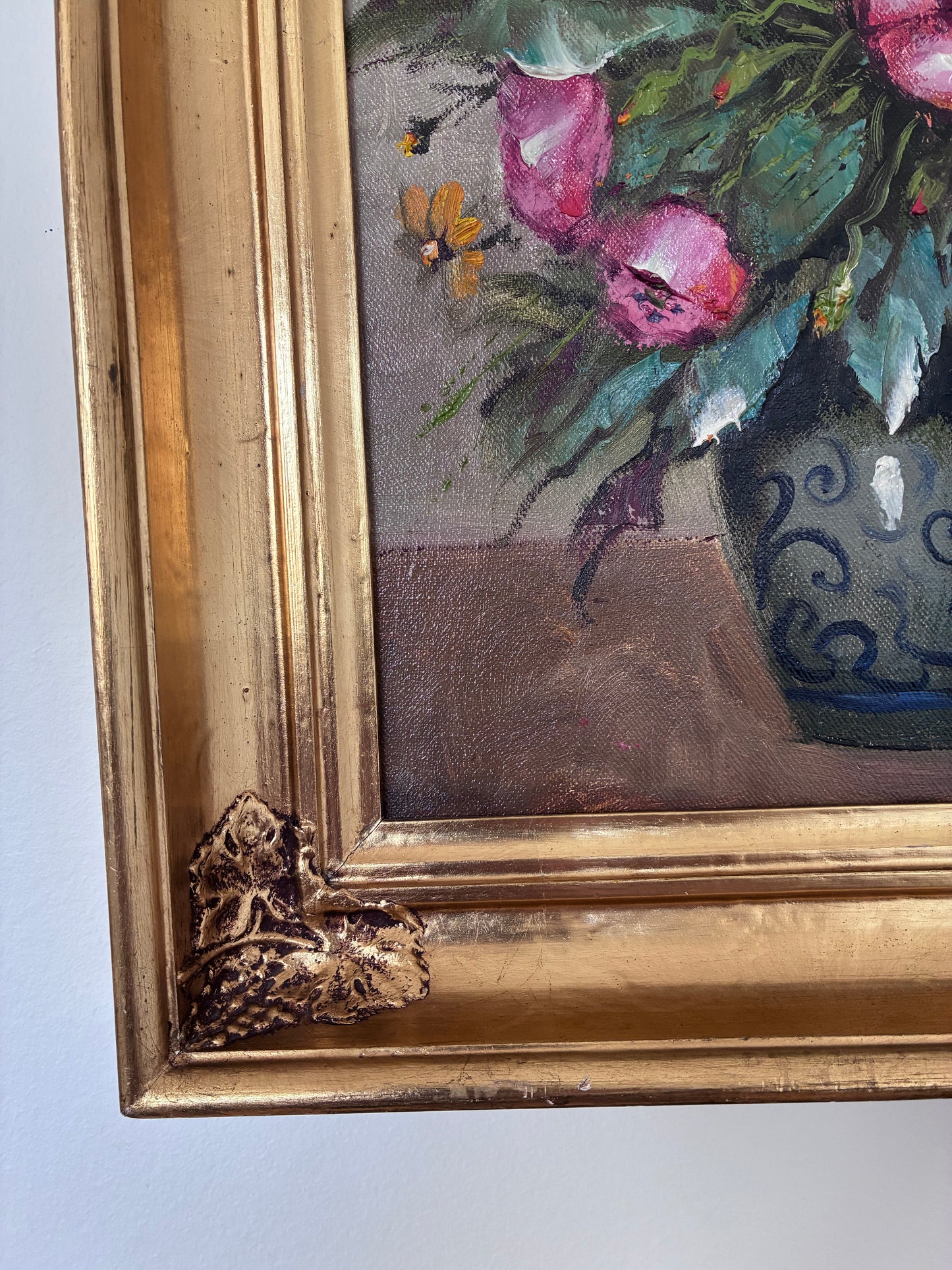 Vintage Original Flower Still Life Oil Painting, circa 1960