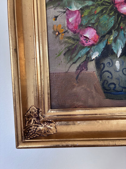 Vintage Original Flower Still Life Oil Painting, circa 1960