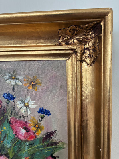 Vintage Original Flower Still Life Oil Painting, circa 1960