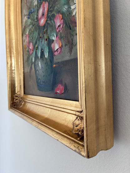 Vintage Original Flower Still Life Oil Painting, circa 1960