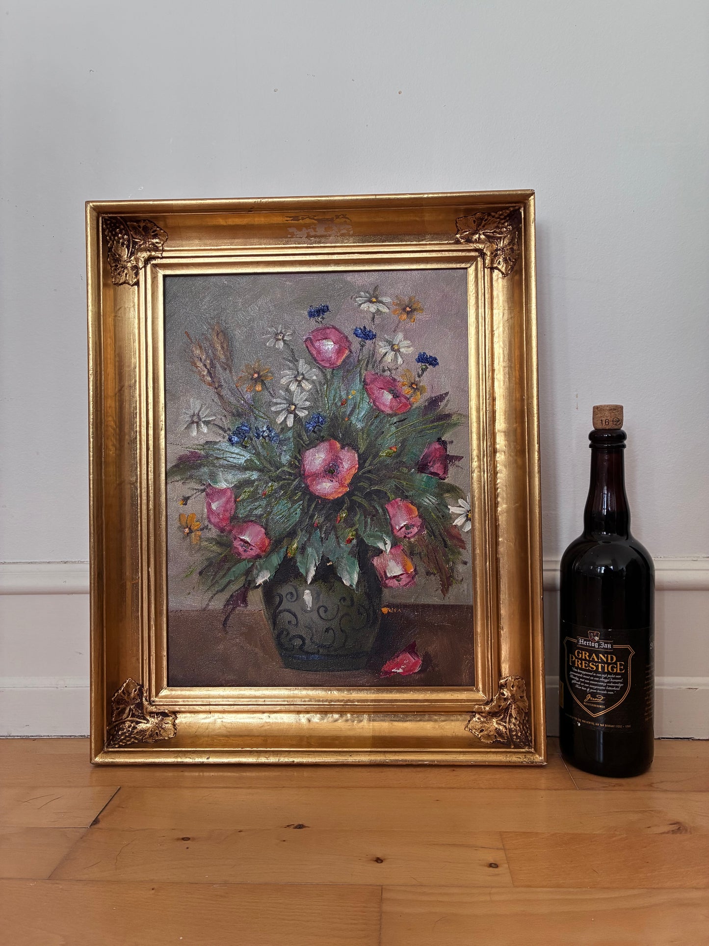 Vintage Original Flower Still Life Oil Painting, circa 1960