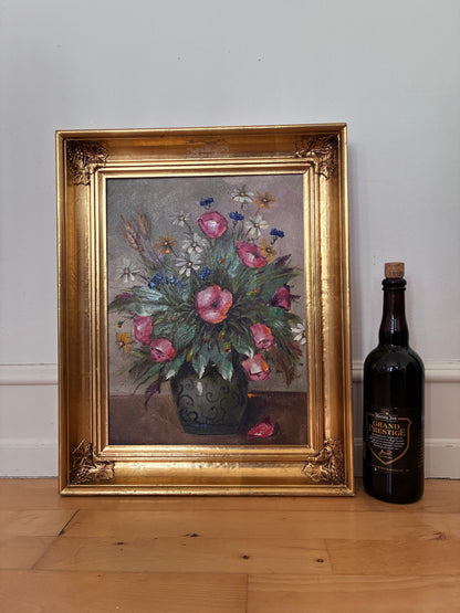 Vintage Original Flower Still Life Oil Painting, circa 1960