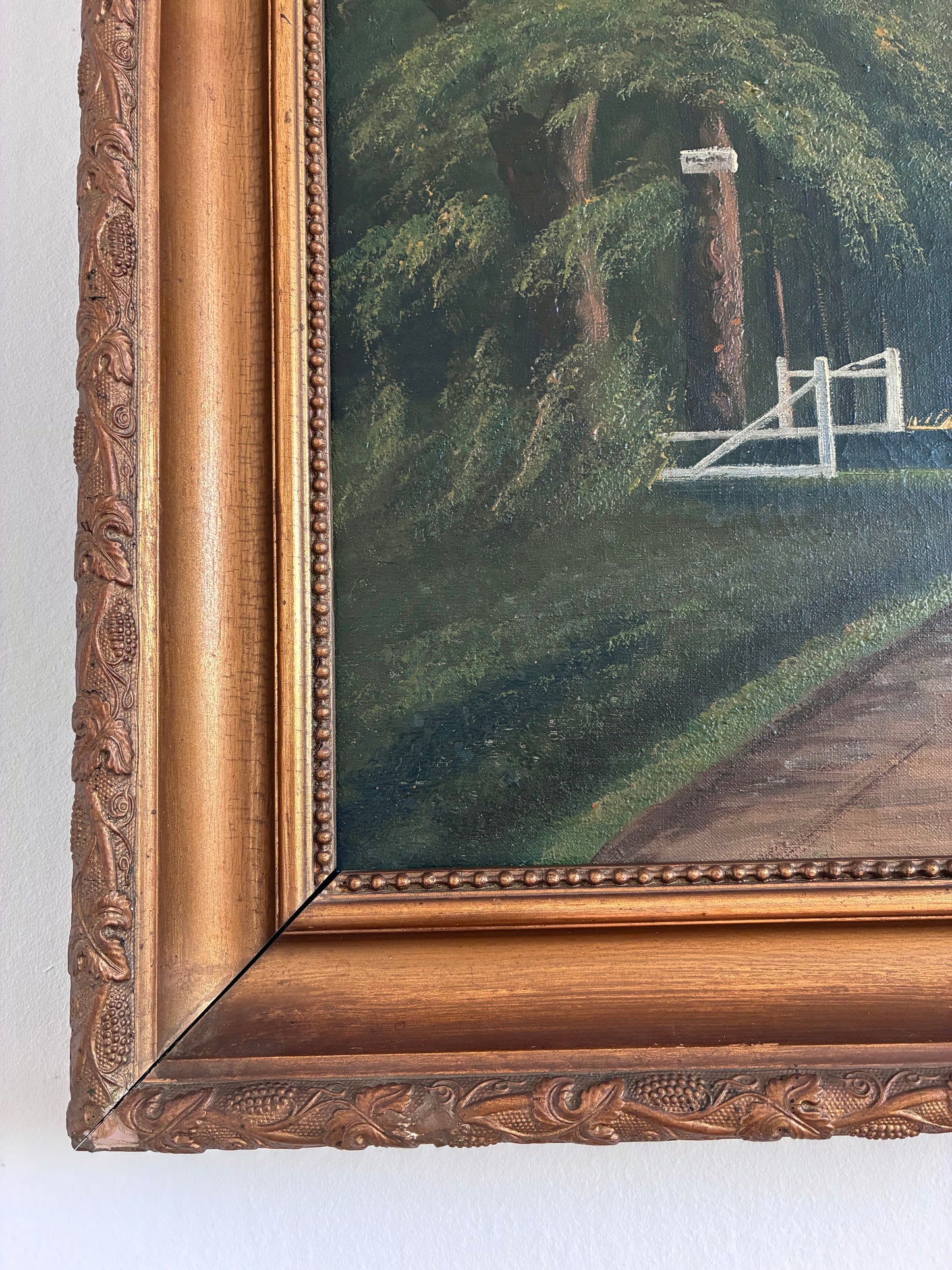 Vintage Original Coastal Landscape Oil Painting, Signed Seaside Art, gold ornate frame 