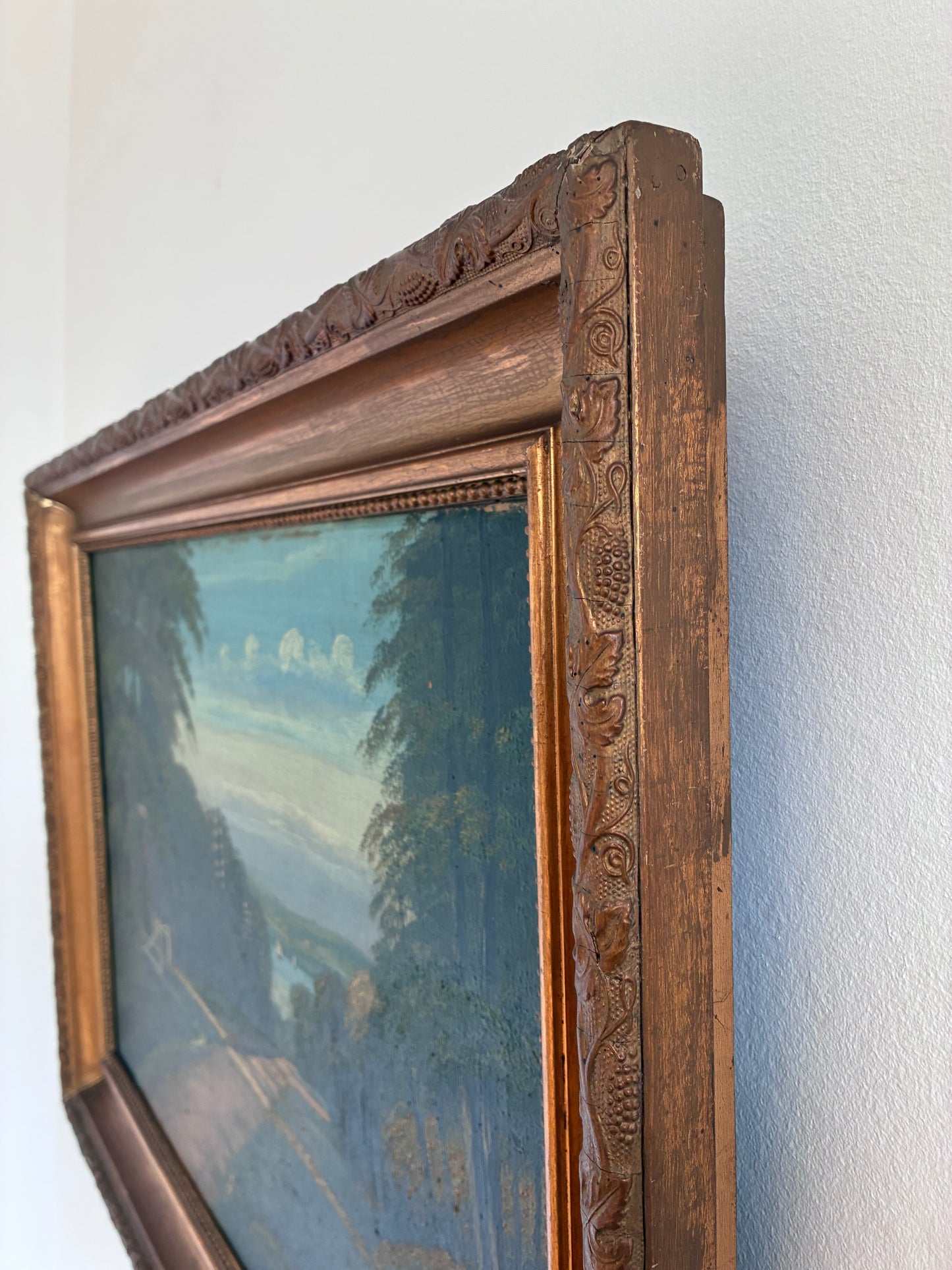 close-up from a Vintage frame, Original Coastal Landscape Oil Painting, Signed Seaside Art
