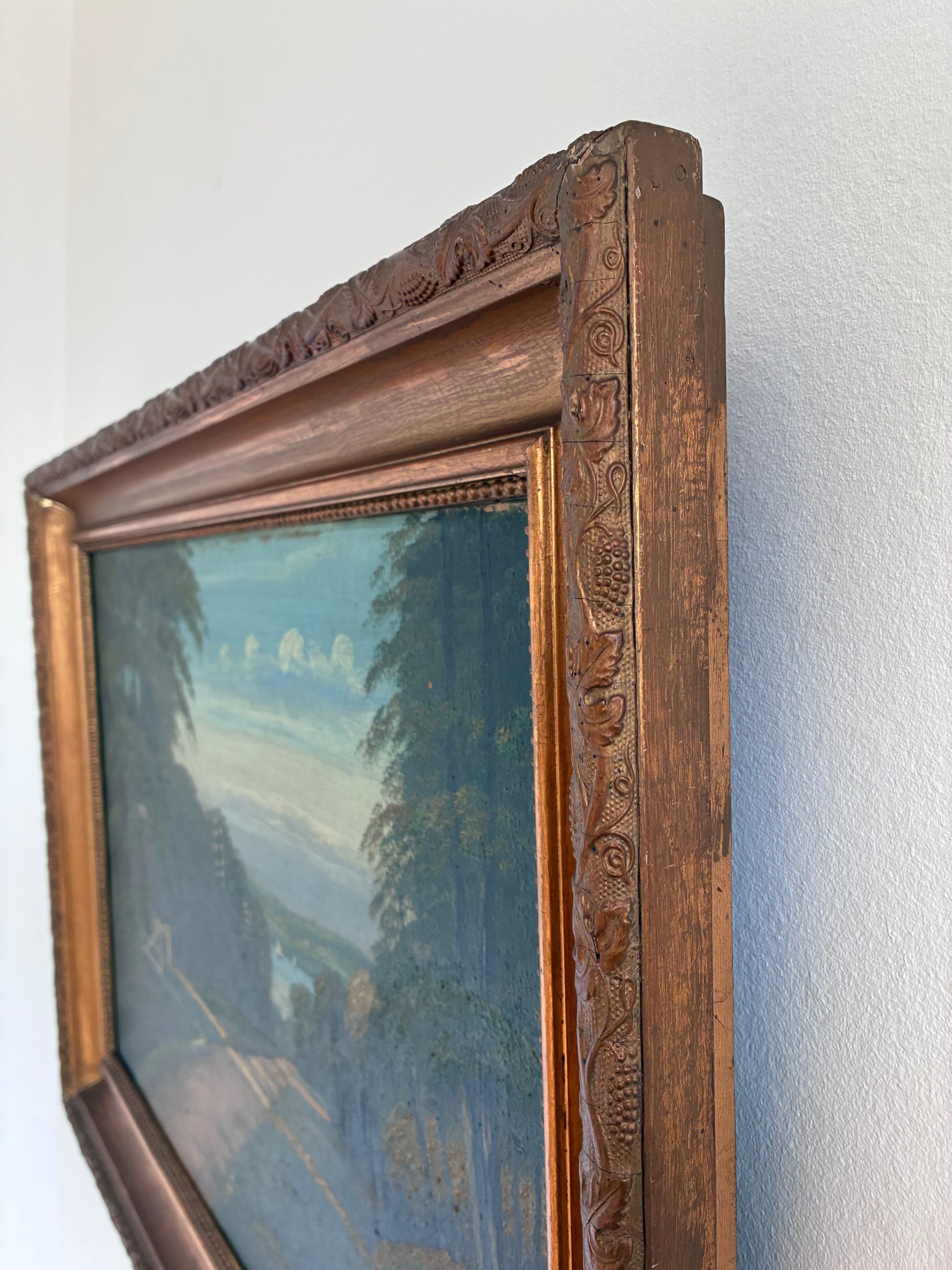 close-up from a Vintage frame, Original Coastal Landscape Oil Painting, Signed Seaside Art