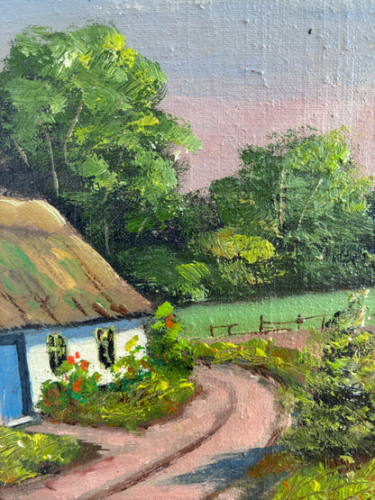 Vintage Original Cottage Landscape Oil Painting