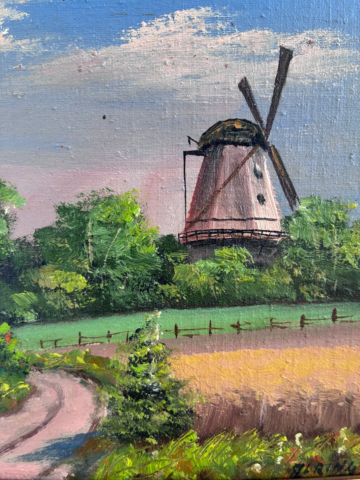 Vintage Original Cottage Landscape Oil Painting