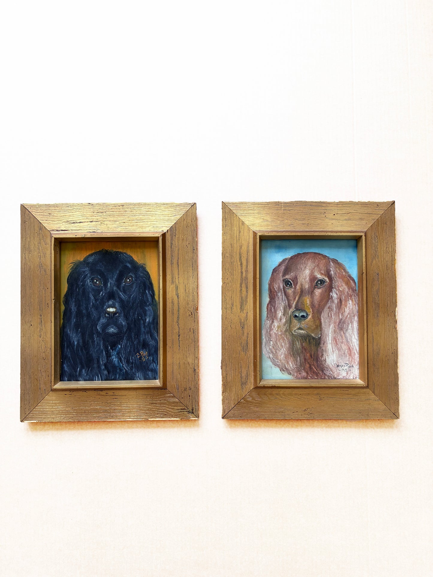 Vintage Original Dog Portrait Oil Paintings Set