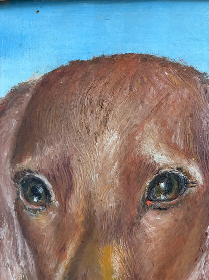 Vintage Original Dog Portrait Oil Painting, Signed Animal Art, gold frame