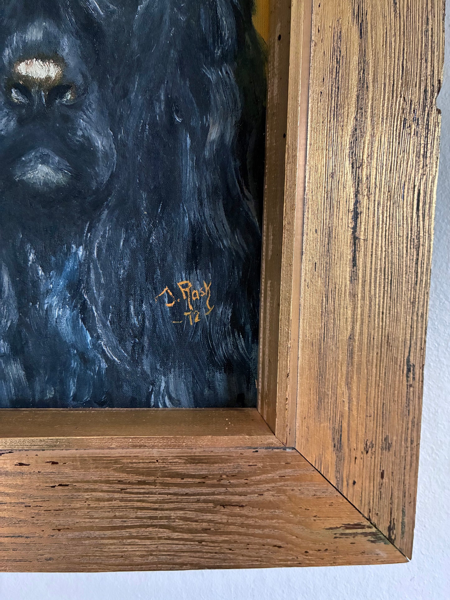 Vintage Original Dog Portrait Oil Painting, Signed Animal Art, gold frame