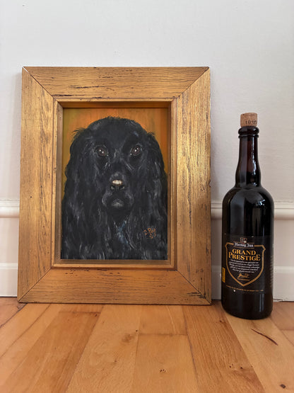 Vintage Original Dog Portrait Oil Painting, Signed Animal Art, gold frame