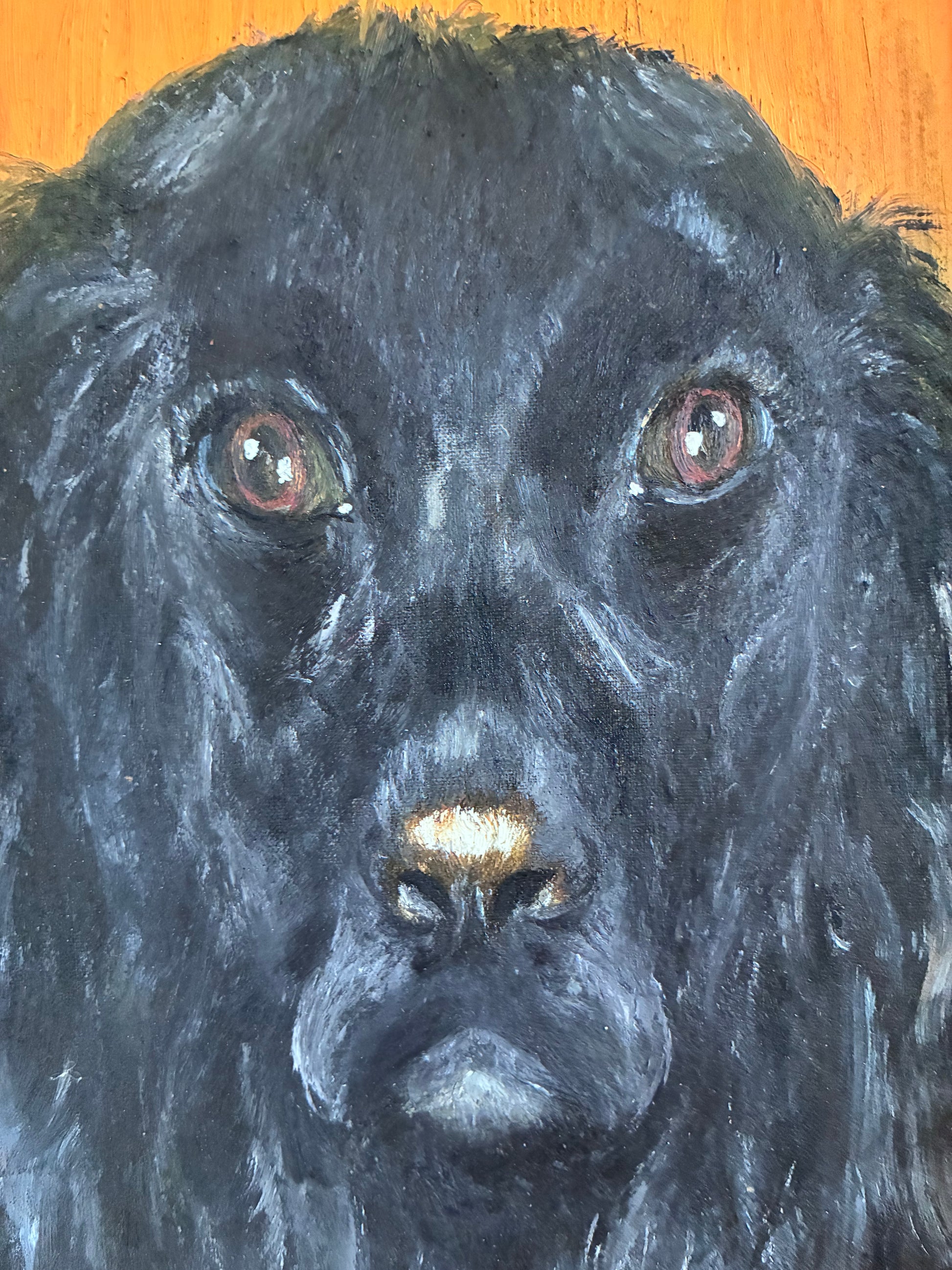 Vintage Original Dog Portrait Oil Painting, Signed Animal Art, gold frame