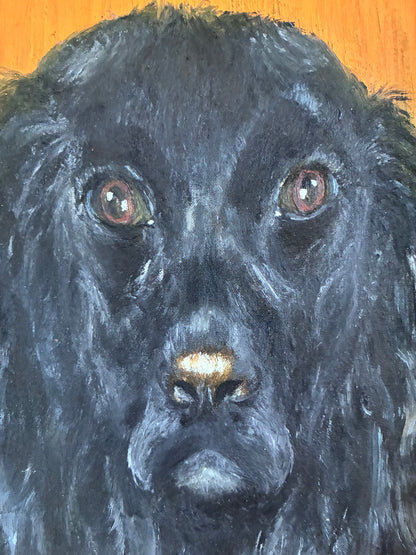 Vintage Original Dog Portrait Oil Painting, Signed Animal Art, gold frame