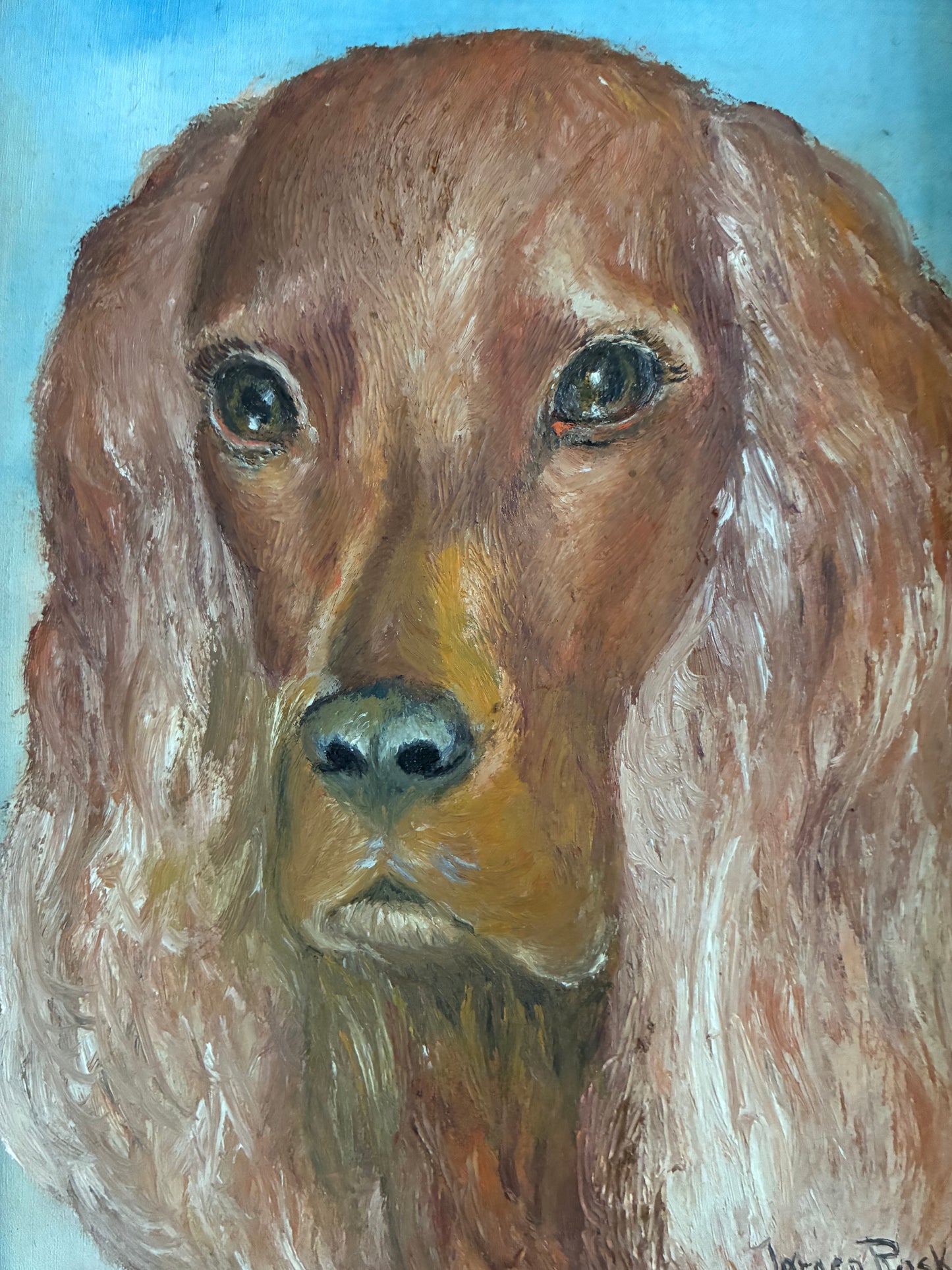 Vintage Original Dog Portrait Oil Painting, Signed Animal Art, gold frame
