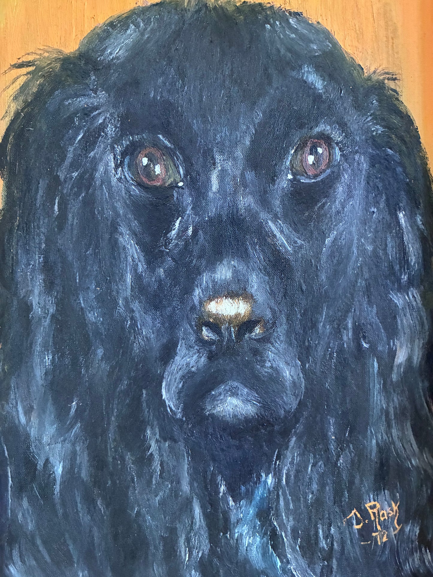 Vintage Original Dog Portrait Oil Painting, Signed Animal Art, gold frame