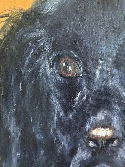 Vintage Original Dog Portrait Oil Painting, Signed Animal Art, gold frame