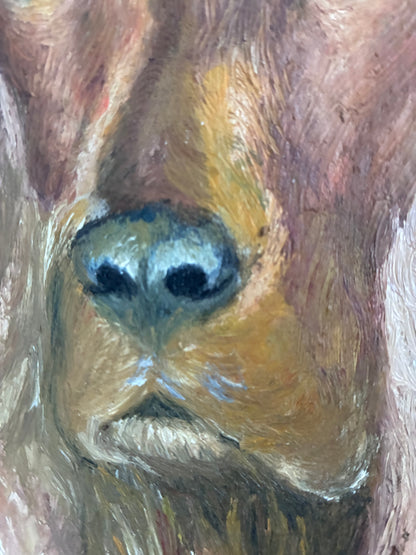 Vintage Original Dog Portrait Oil Painting, Signed Animal Art, gold frame