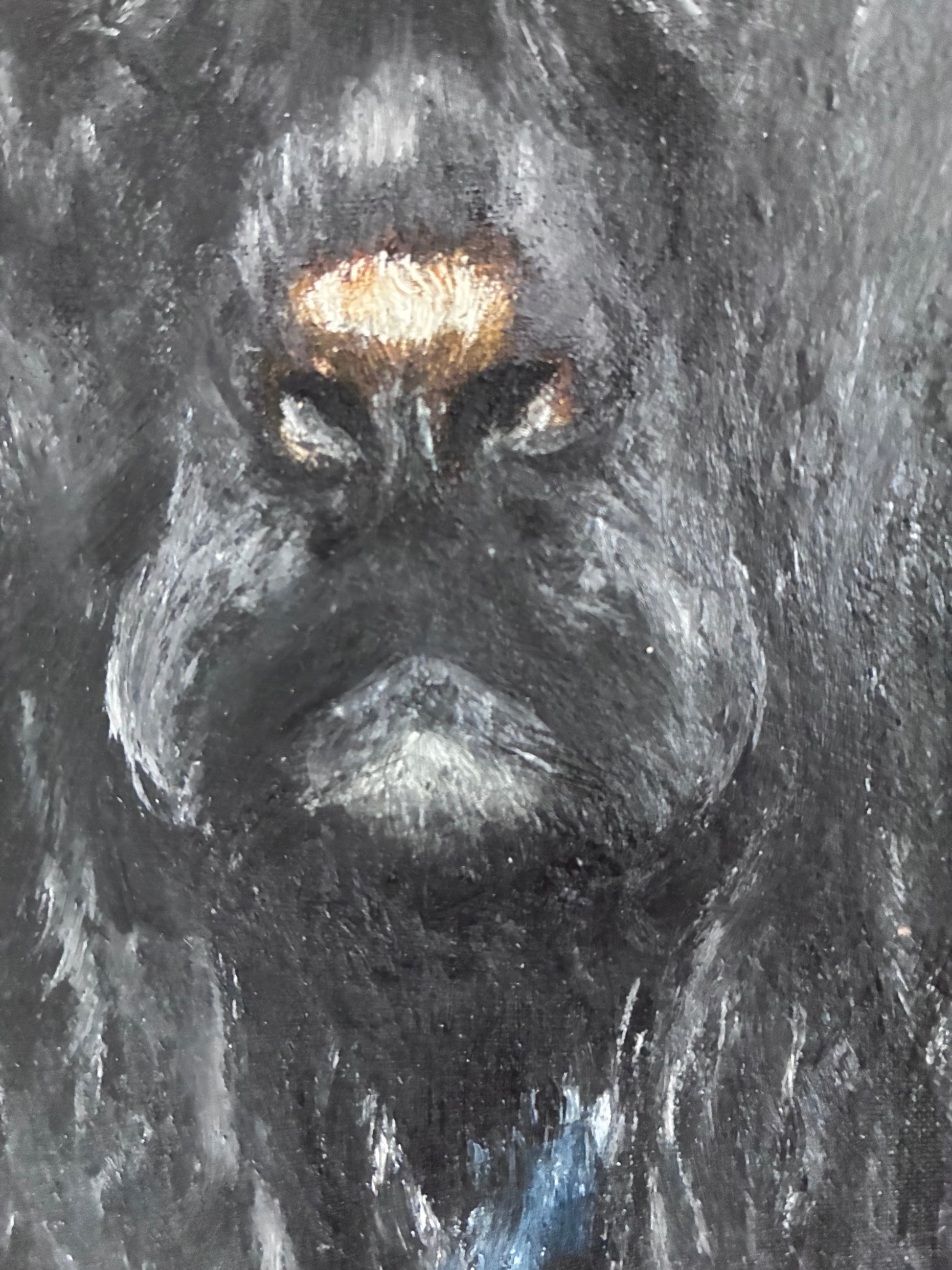 Vintage Original Dog Portrait Oil Painting, Signed Animal Art, gold frame