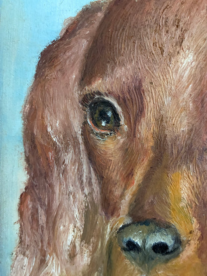Vintage Original Dog Portrait Oil Painting, Signed Animal Art, gold frame