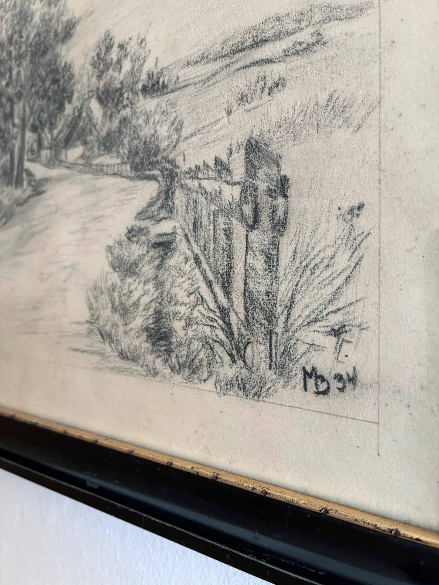 Vintage Original Farmhouse Drawing, 1934 Cottage Countryside Art