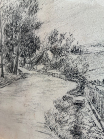 Vintage Original Farmhouse Drawing, 1934 Cottage Countryside Art