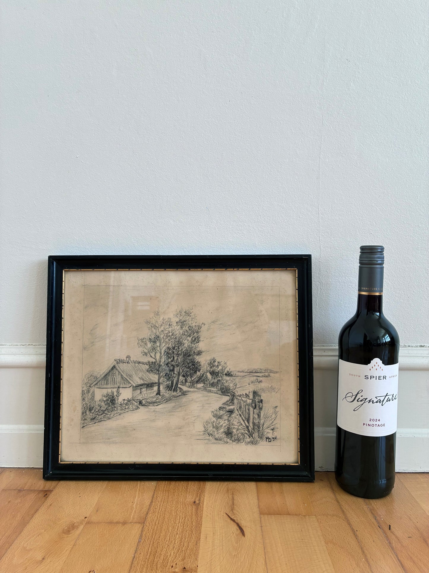 Vintage Original Farmhouse Drawing, 1934 Cottage Countryside Art