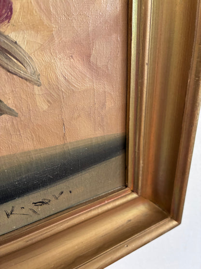 Vintage Original Floral Oil Painting, Signed Flower Art with gilded frame