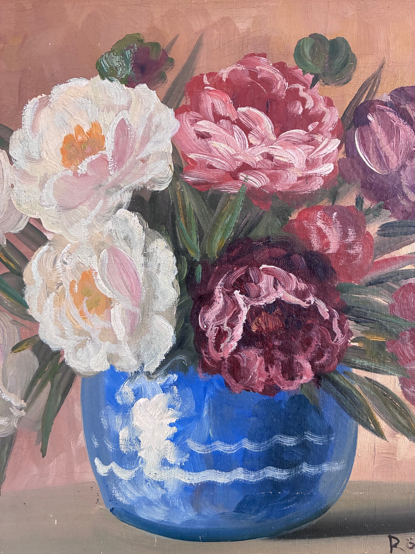 Vintage Original Floral Oil Painting, Signed Flower Art