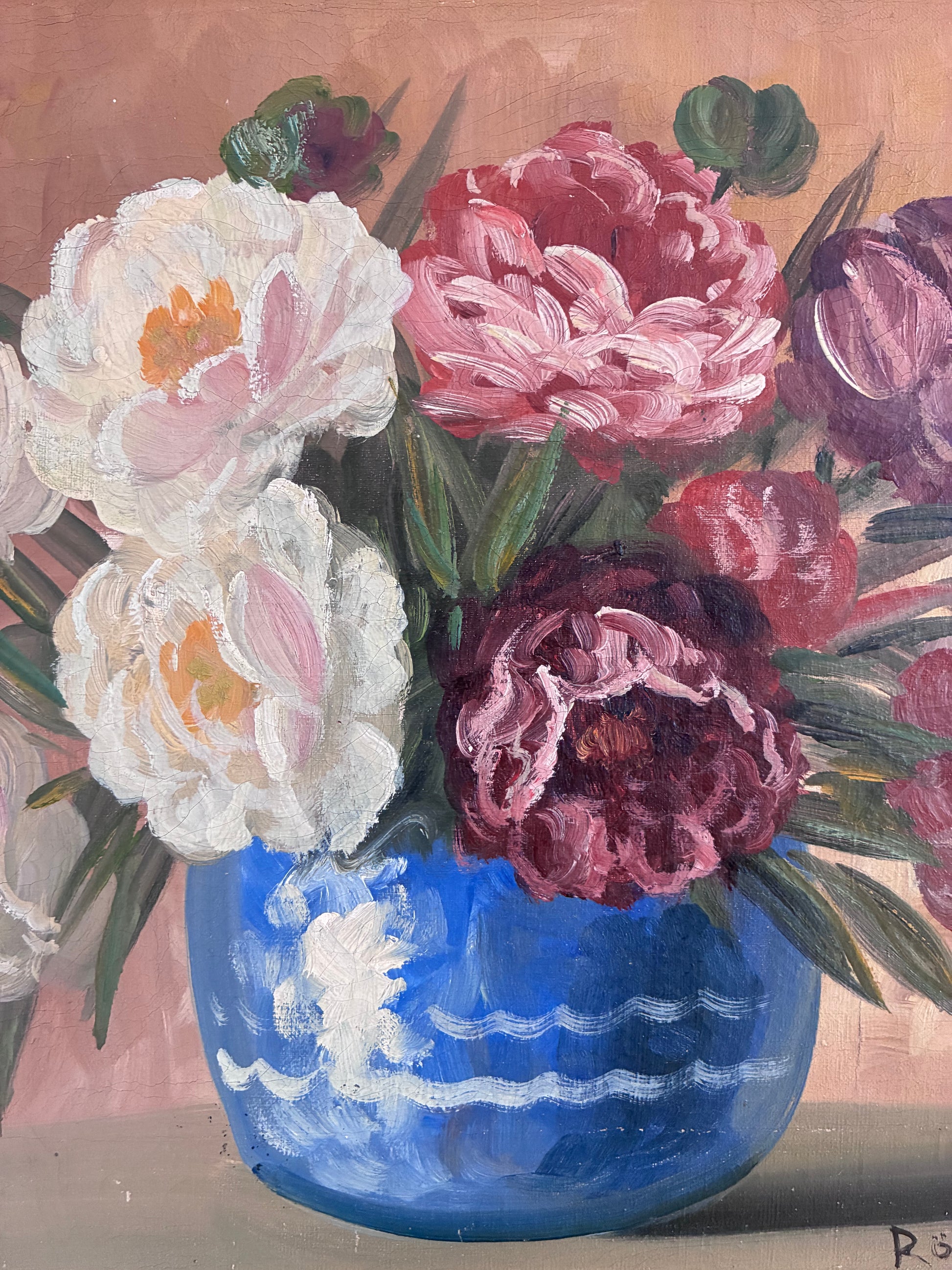 Vintage Original Floral Oil Painting, Signed Flower Art