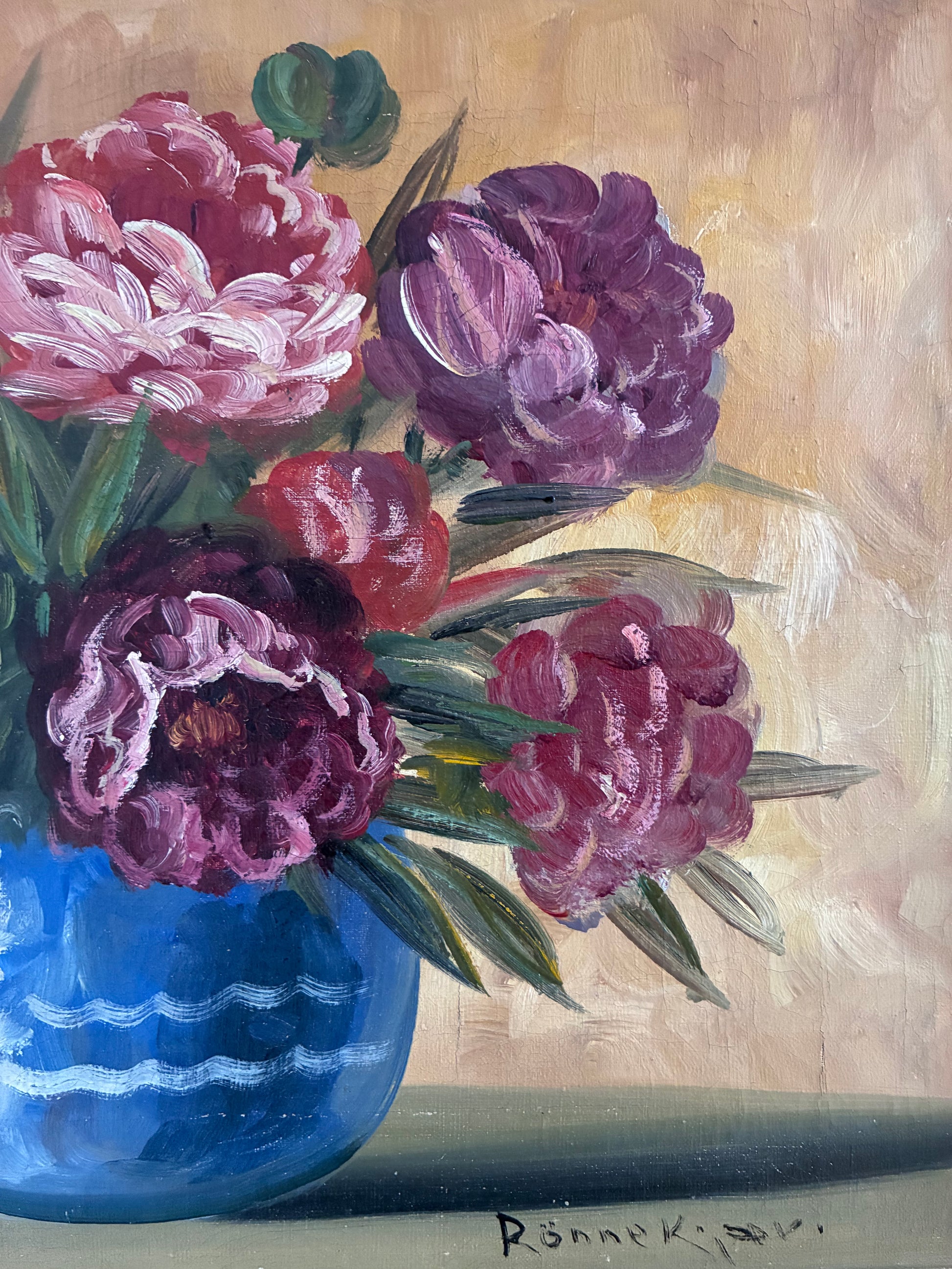 Vintage Original Floral Oil Painting, Signed Flower Art