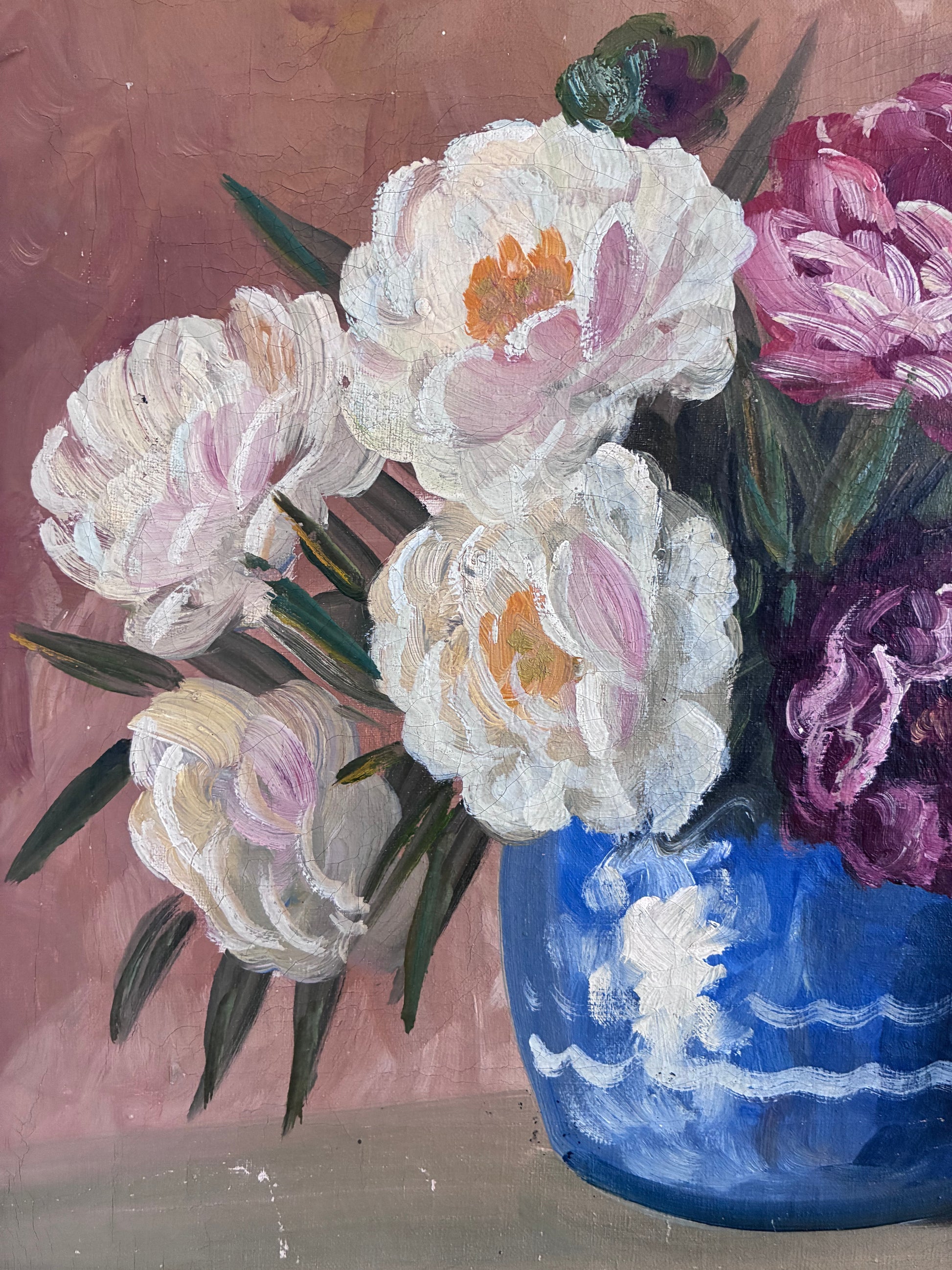Vintage Original Floral Oil Painting, Signed Flower Art
