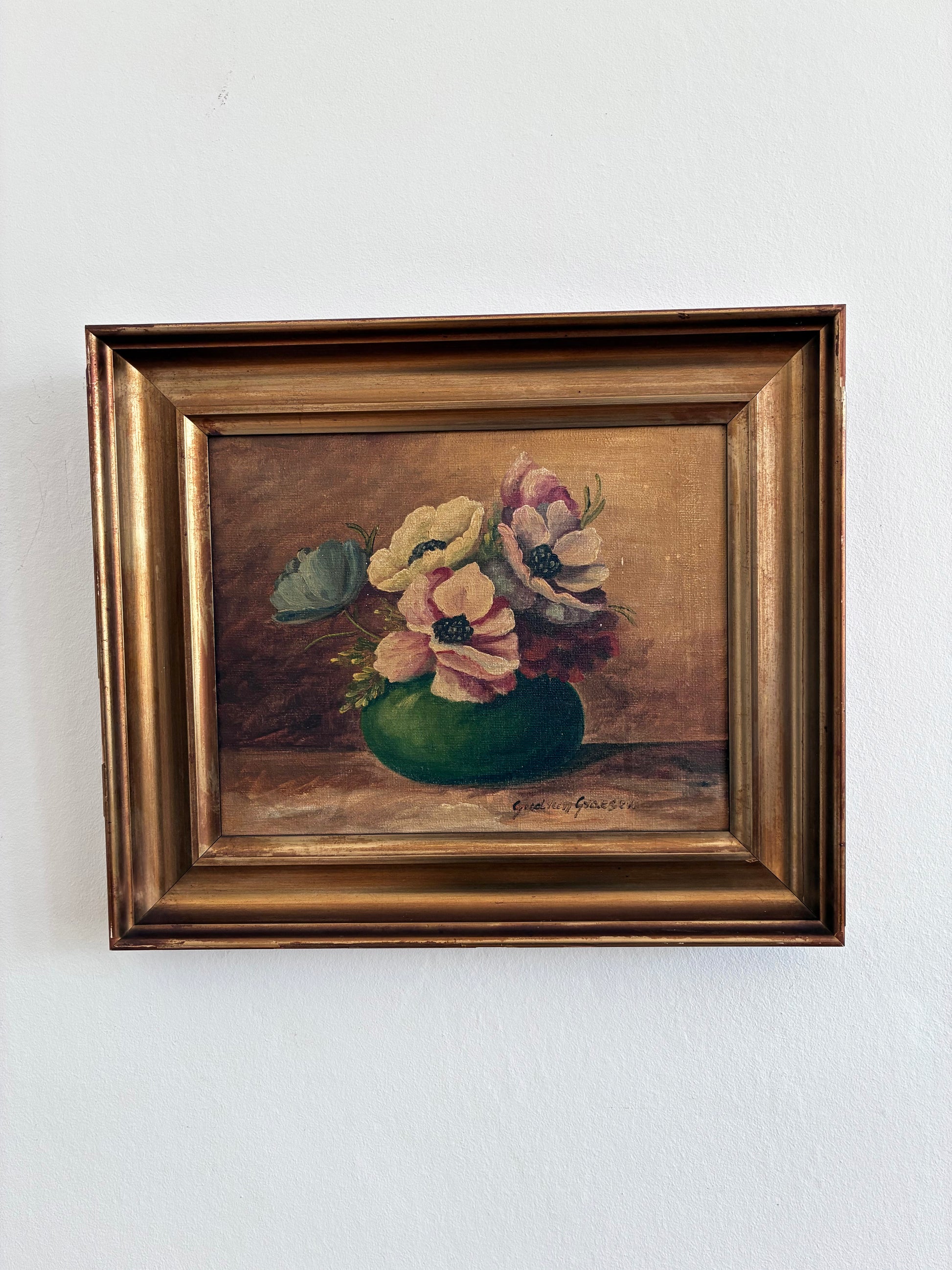 Framed Vintage Original Floral Oil Painting, Signed Flower Art