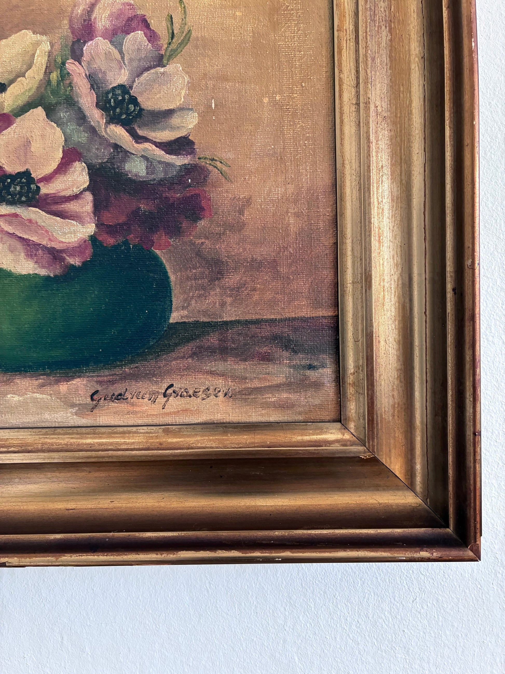 Framed Vintage Original Floral Oil Painting, Signed Flower Art