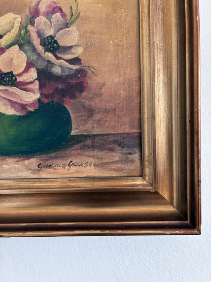 Framed Vintage Original Floral Oil Painting, Signed Flower Art