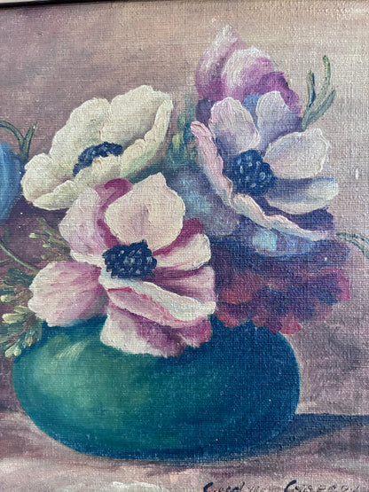 Framed Vintage Original Floral Oil Painting, Signed Flower Art