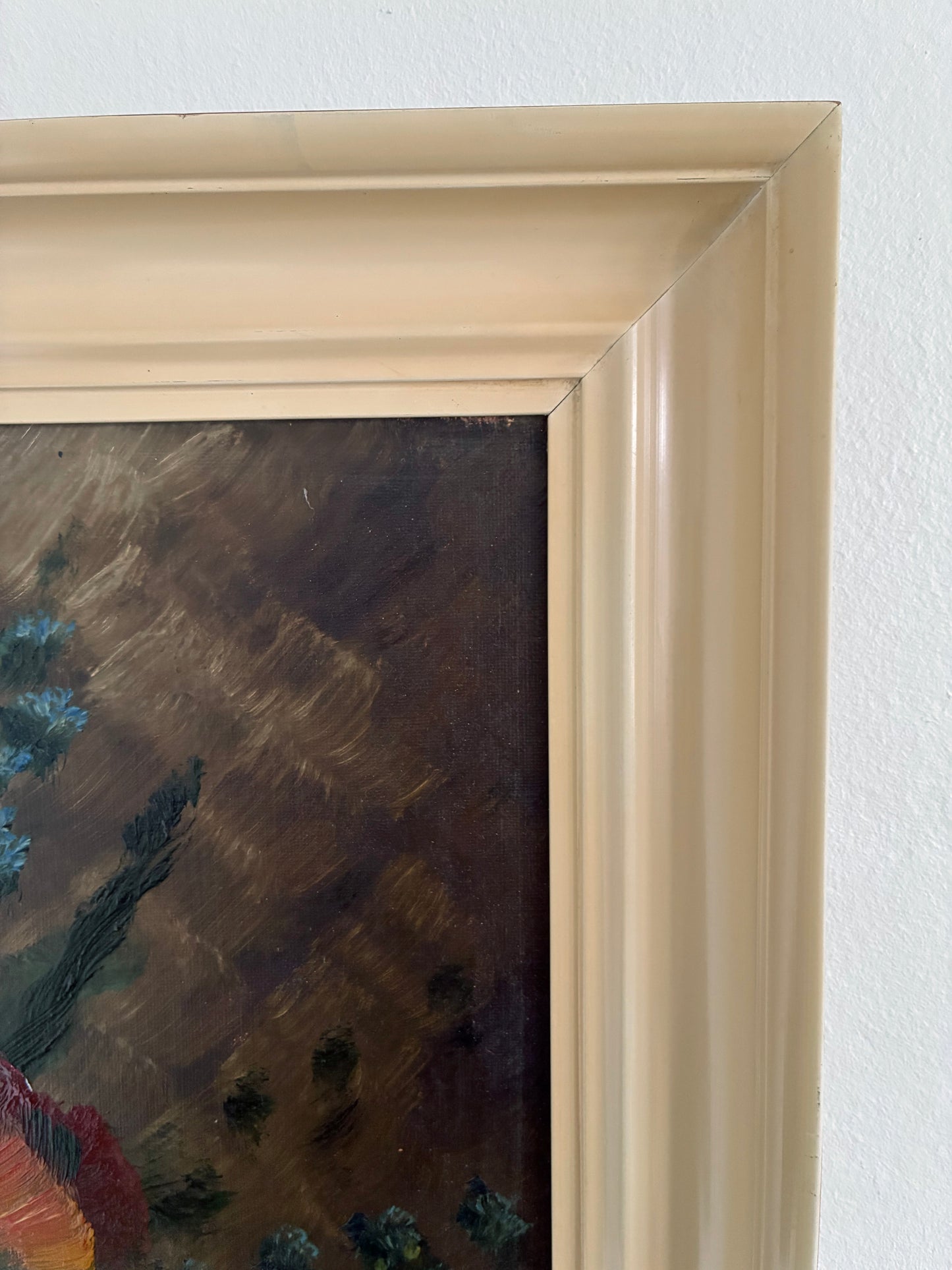 Vintage Original Floral Oil Painting with Wildflowers in Blue Vase