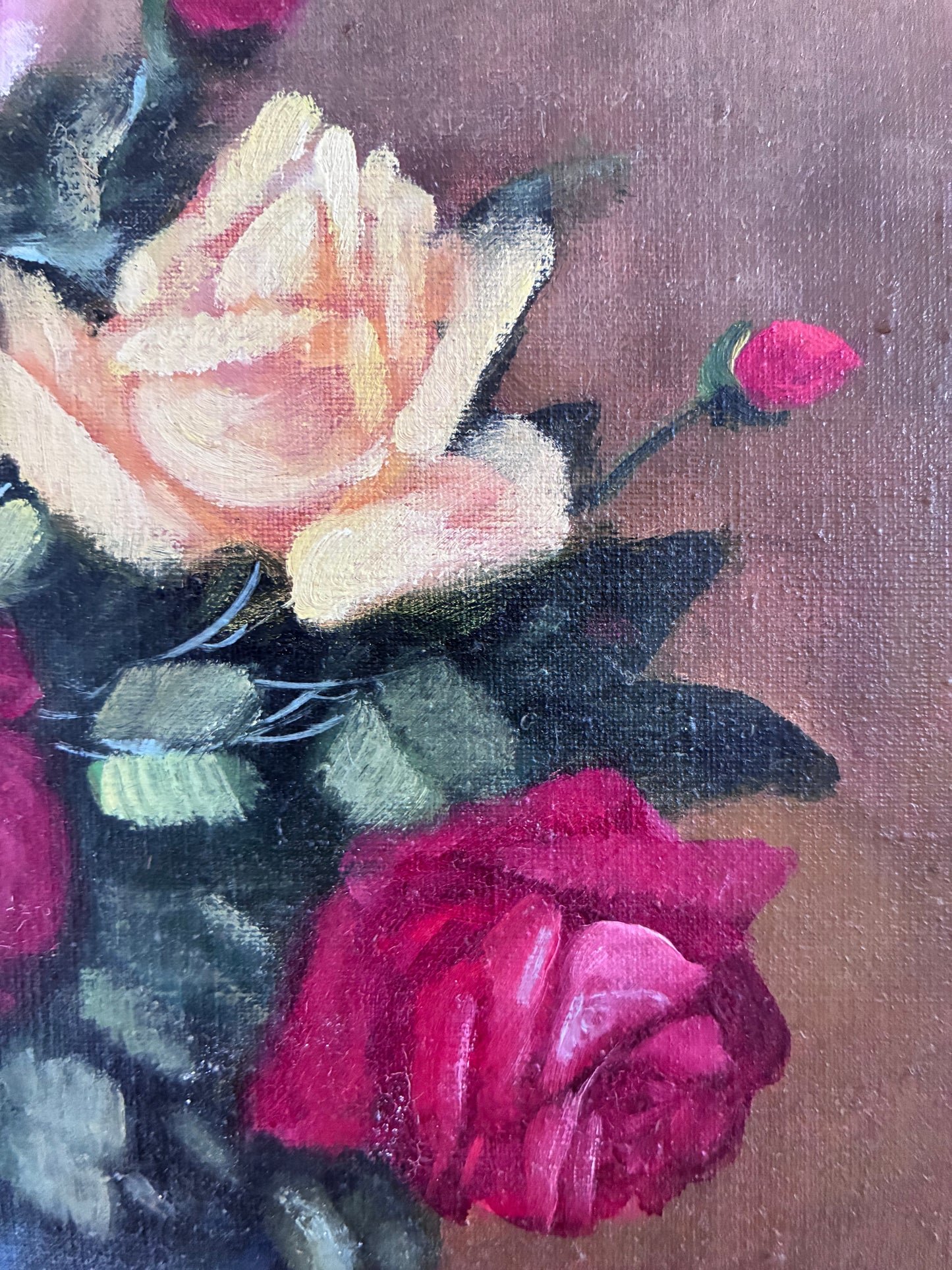 Framed Vintage Original Floral Oil Painting, Signed Flower Art