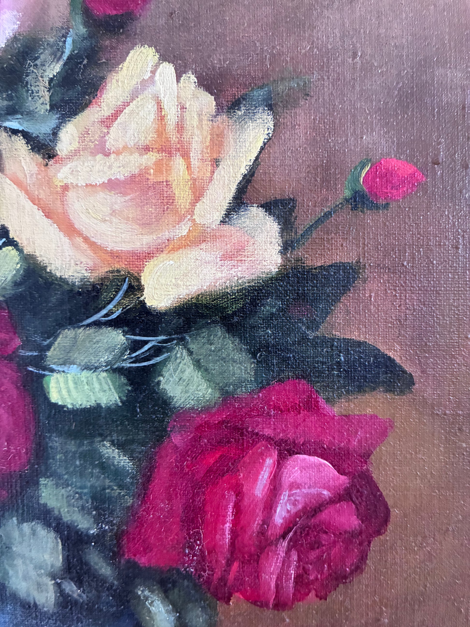 Framed Vintage Original Floral Oil Painting, Signed Flower Art