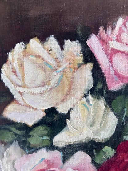 Framed Vintage Original Floral Oil Painting, Signed Flower Art