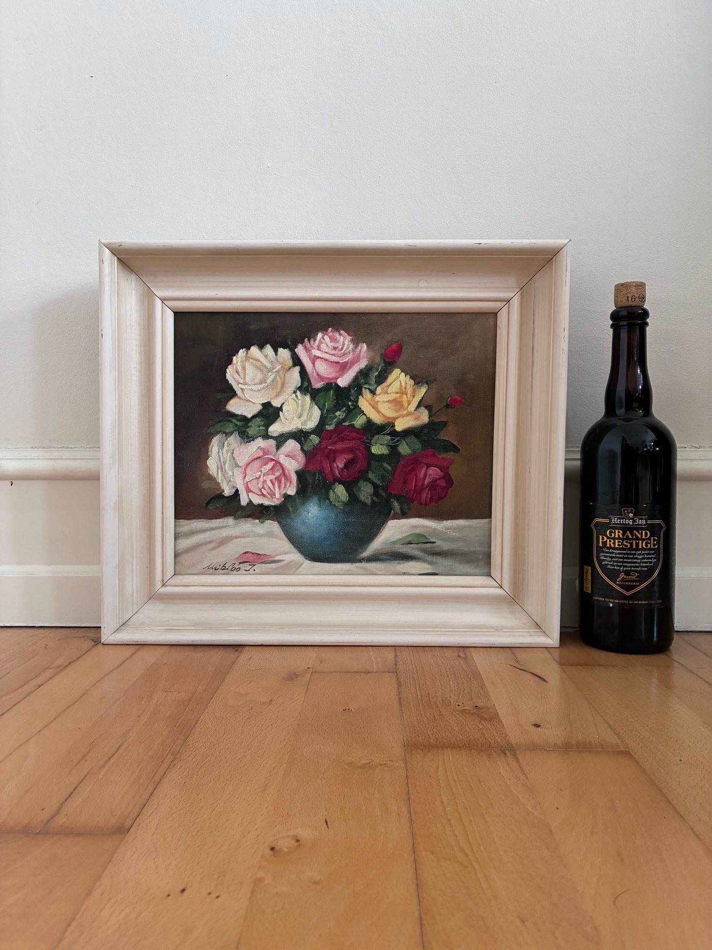 Framed Vintage Original Floral Oil Painting, Signed Flower Art