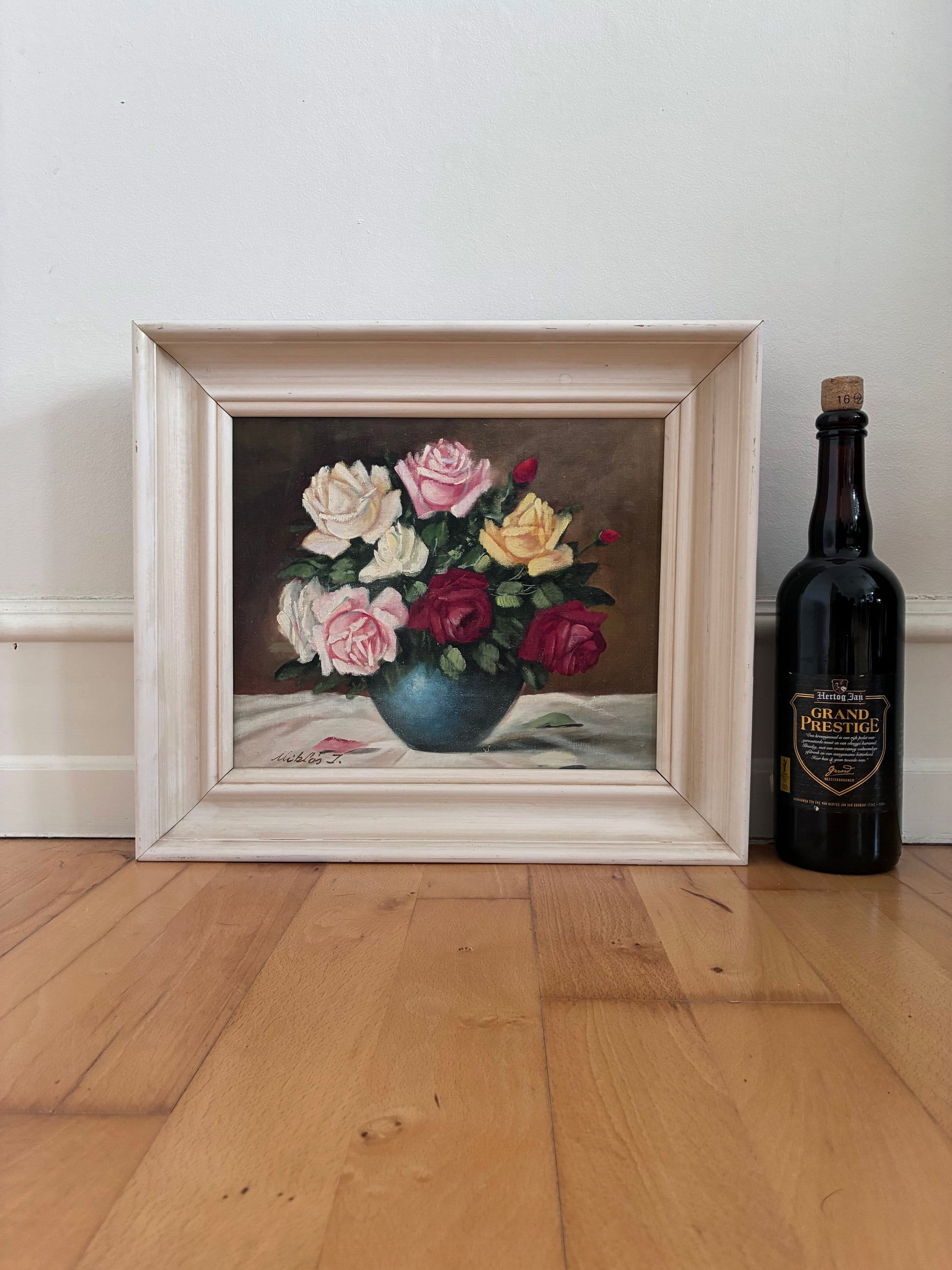 Framed Vintage Original Floral Oil Painting, Signed Flower Art