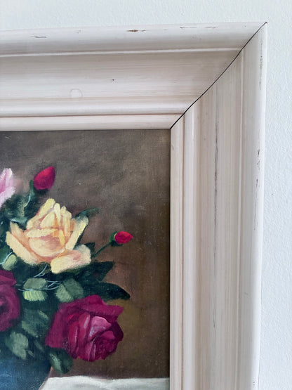 Framed Vintage Original Floral Oil Painting, Signed Flower Art