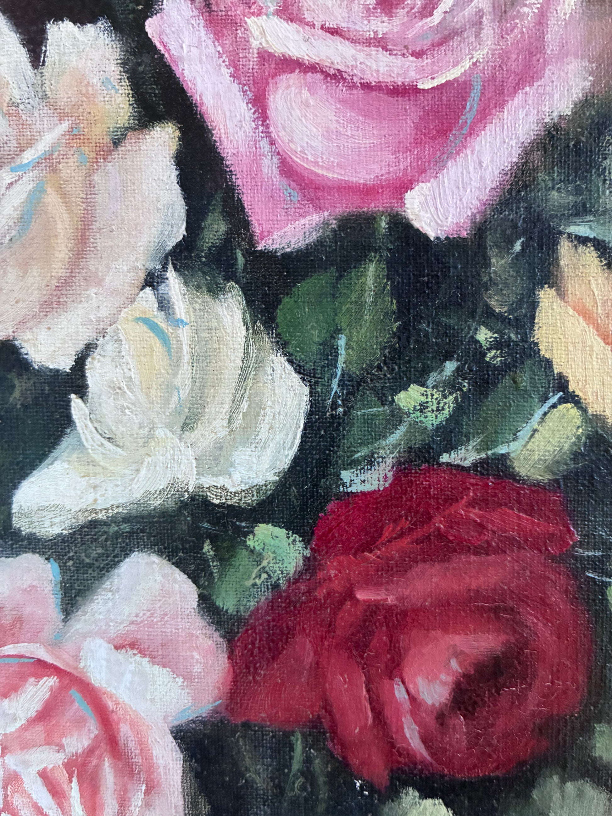 Framed Vintage Original Floral Oil Painting, Signed Flower Art