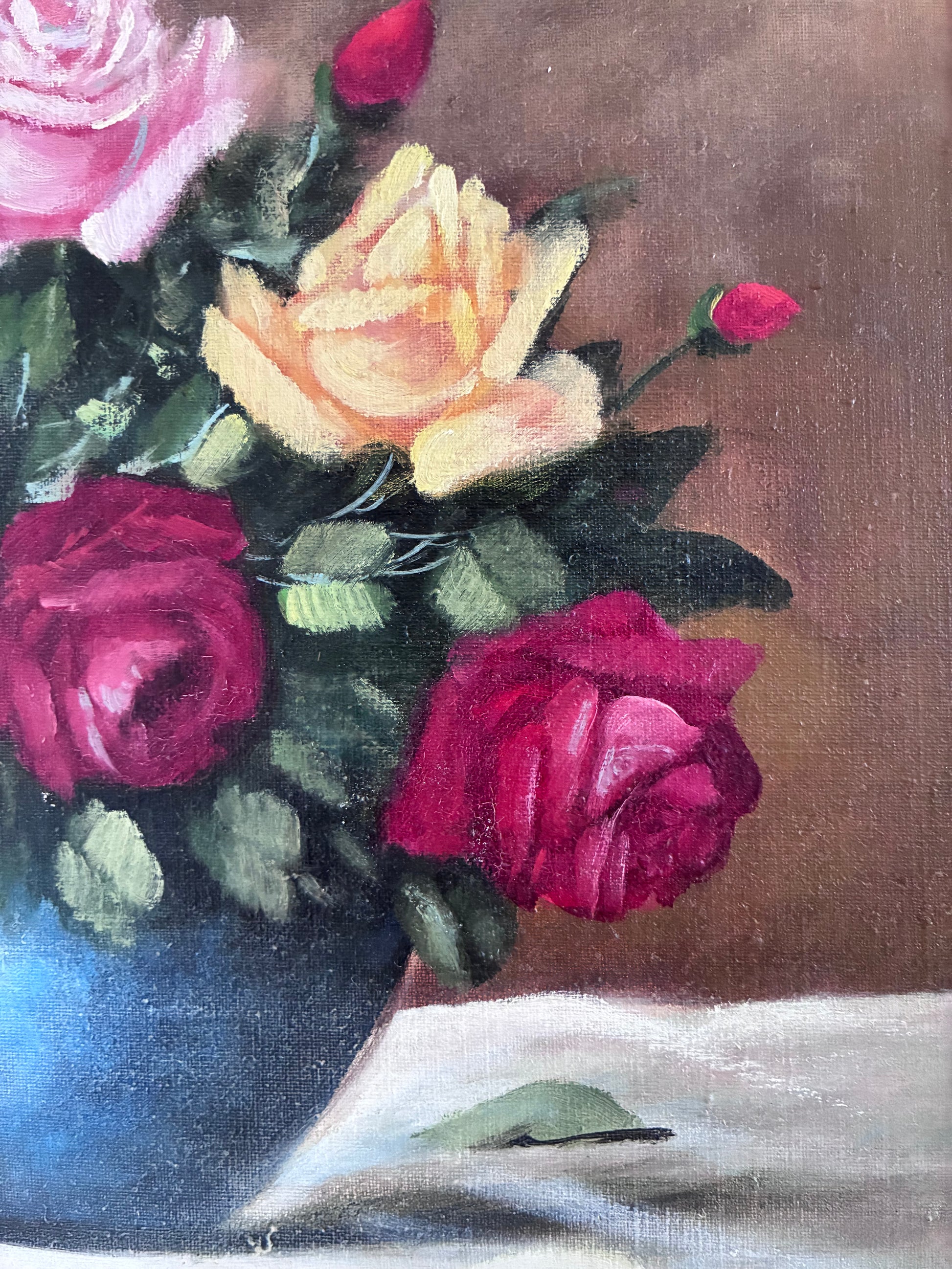 Framed Vintage Original Floral Oil Painting, Signed Flower Art