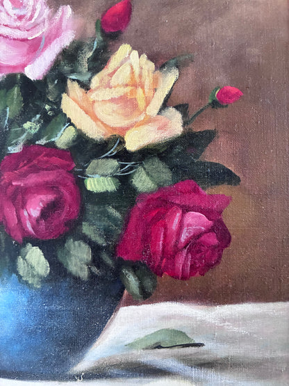 Framed Vintage Original Floral Oil Painting, Signed Flower Art