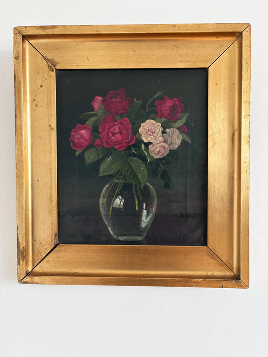 Vintage Original Floral Rose Still Life Oil Painting