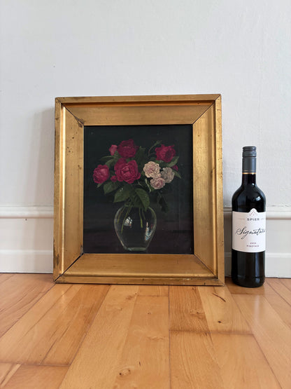Vintage Original Floral Rose Still Life Oil Painting