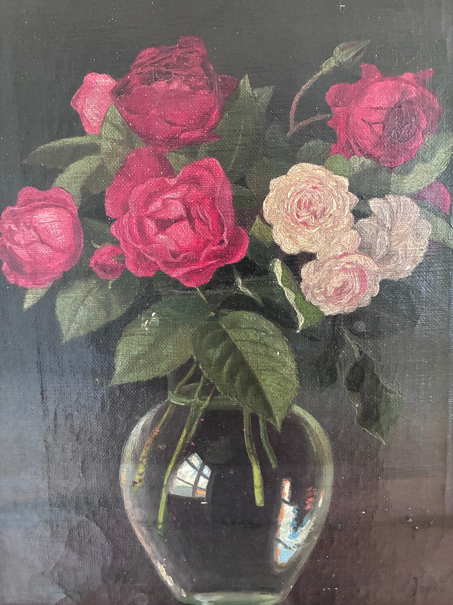 Vintage Original Floral Rose Still Life Oil Painting