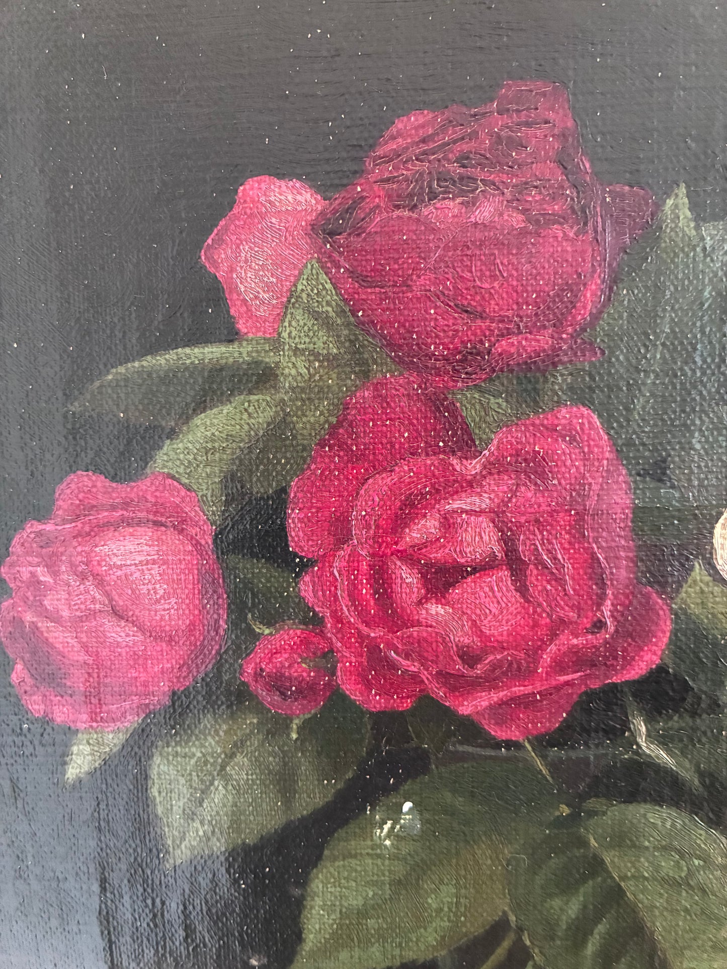 Vintage Original Floral Rose Still Life Oil Painting