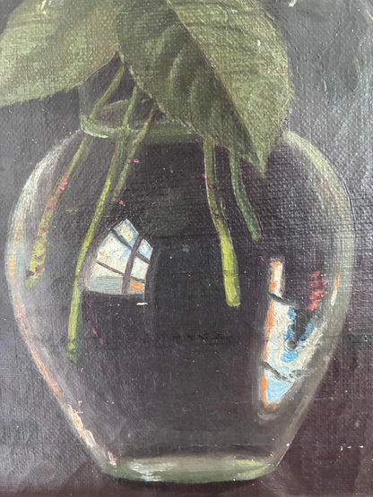 Vintage Original Floral Rose Still Life Oil Painting